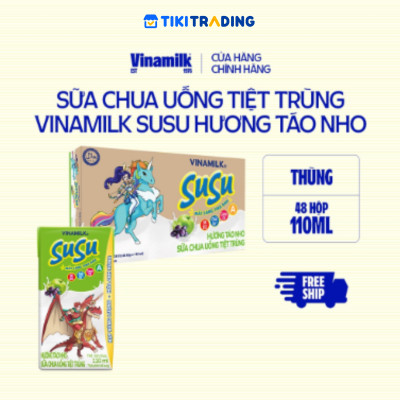 Sữa chua uống hương táo nho Vinamilk Susu - Thùng 48 hộp 110ml.