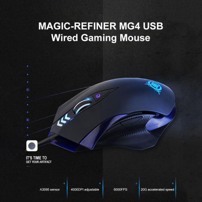 Chuột chơi game có dây MAGIC-REFINER MG4, 4000DPI Đèn nền LED có thể điều chỉnh cho máy tính xách tay PC