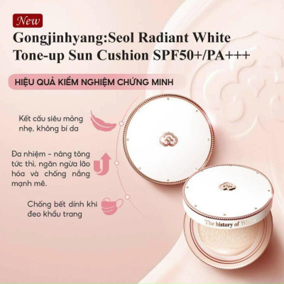 Phấn Nước Dưỡng Trắng, Chống Nắng & Nâng Tone Da Whoo Gongjinhyang Seol Radiant White Tone Up Sun Cushion