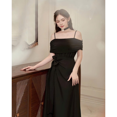 Đầm 2 dây dự tiệc MINA thiết kế trễ vai dáng xoè midi chất liệu Cotton sang trọng xinh đẹp - MN250