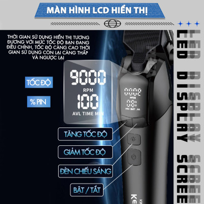 Tông đơ cắt tóc chuyên nghiệp Kemei KM-1858 lưỡi cắt mạ carbon công suất 10W điều chỉnh 5 mức tốc độ - Hàng chính hãng