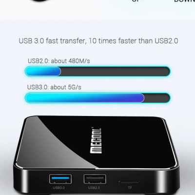 thiết bị tivi box Mecool KM3 4GB Ram, 64GB Rom Android TV 9 bản quyền điều khiển giọng nói Google - Hàng Nhập Khẩu