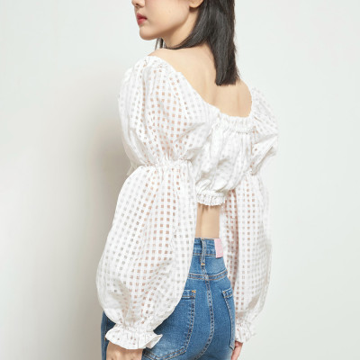 DOTTIE - Áo ngắn tay phồng rút nhún - Trắng - T0697