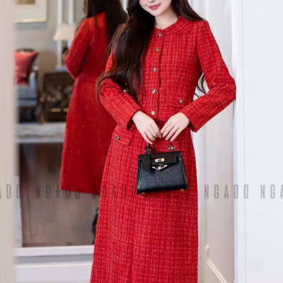Set áo váy tweed đỏ NGADO , set áo kèm chân váy dáng dài