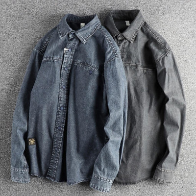 Sơ mi denim wash bụi phong cách Vinstage_dã ngoại_Biker