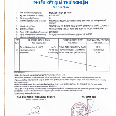 DẦU ĐỘNG CƠ 2 THÌ MOFAST TIGER 2T SAE 30, API TC VÀ JASO FC