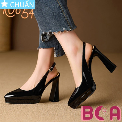 Giày nữ đẹp cao gót 9 phân RO654 ROSATA tại BCASHOP mũi nhọn, quai vòng sau kết hợp bề mặt bóng sang chảnh và cá tính