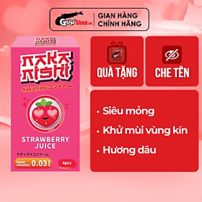 [Hộp 4 cái] Bao cao su Nakanishi - Siêu mỏng 0.03mm - Hương dâu