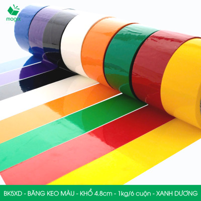 BK5XD - 1 cuộn băng keo màu khổ 4.8cm loại 1kg/6 cuộn - Xanh dương - Băng keo, băng dính đóng hàng
