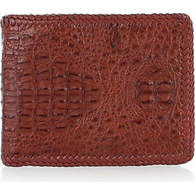 Ví nam Huy Hoàng da cá sấu nguyên con đan viền màu nâu đỏ HT2766