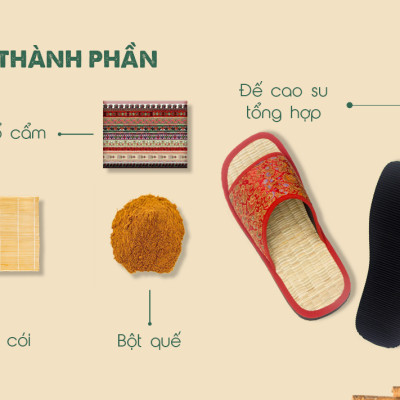 Dép chiếu Hương Quế DCQ-50 làm từ lụa tơ tằm - vải cotton - lớp đế cao su xốp cho đôi chân thơm - mát và khô thoáng - Đỏ