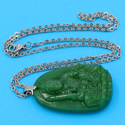 Dây chuyền Văn Thù bồ tát - thạch anh xanh 5cm DITTXN3 - dây inox - tuổi Mão