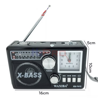 Đài Radio Nghe Nhạc, Đài Radio Waxiba XB-741C FM-AM-SW Cao Cấp-Usb-Thẻ Nhớ-Aux-Đèn Pin-Hàng Chính Hãng