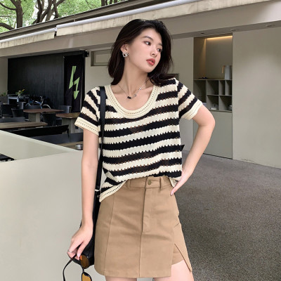 Áo Len Nữ Cộc Tay Dệt Kim Màu Sắc Phong Cách Hàn Quốc Trẻ Trung Nữ Tính Chất Liệu Mềm Mại Haint Boutique HB42