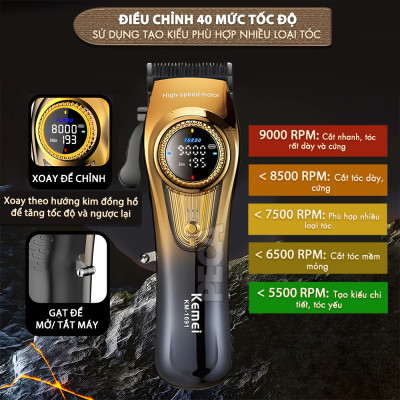Tông đơ cắt tóc chuyên nghiệp Kemei KM-1691 lưỡi cắt mạ carbon công suất 10W điều chỉnh 40 mức tốc độ - Hàng chính hãng