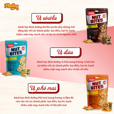 [COMBO 3 TÚI] Bánh hạt dinh dưỡng NUT BITES Mailey túi 96g - thơm ngon từ hạt tự nhiên và giàu dinh dưỡng