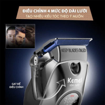 Tông đơ cắt tóc chuyên nghiệp Kemei KM-1699 lưỡi cắt mạ carbon công suất 8W tốc độ cắt 9000RPM - Hàng chính hãng