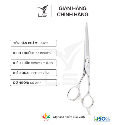 Kéo cắt tóc LS lưỡi thẳng quai offset vênh đỡ ngón cố định JP602