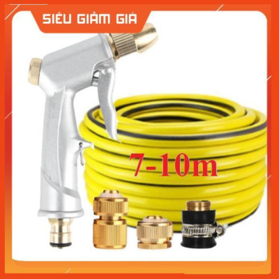 Bộ dây vòi xịt nước rửa xe, tưới cây . tăng áp 3 lần, loại 7m, 10m 206701 đầu đồng, cút đồng