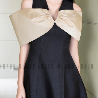 Đầm đen tay nơ NGADO , Đầm xòe , Đầm dự tiệc