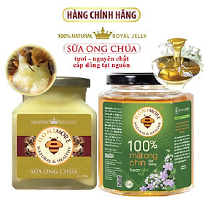 Combo Sữa ong chúa tươi nguyên chất HONIMORE 300g - TẶNG 1 HŨ MẬT ONG NGUYÊN CHẤT 360G - bồi bổ sức khỏe, da căng mịn
