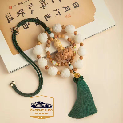 Khánh Treo Xe, Vòng 10 Bông Liên Hoa Phật Thích Ca Gỗ Hoàng Dương Trang Trí Xe Ô Tô, Treo Gương Chiếu Hậu Mang Lại May Mắn - Hàng Nhập Khẩu