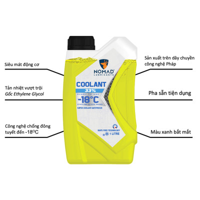 Nước Mát Xe Máy, Ô tô NOMAD 1L Màu Xanh Dạ Quang Nhập Khẩu Chính Hãng - Nước Làm Mát Động Cơ Loại Tốt