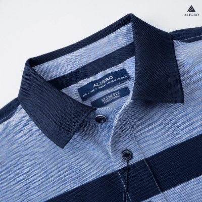Áo Polo nam ngắn tay kẻ ngang navy-xanh ALGPLO97